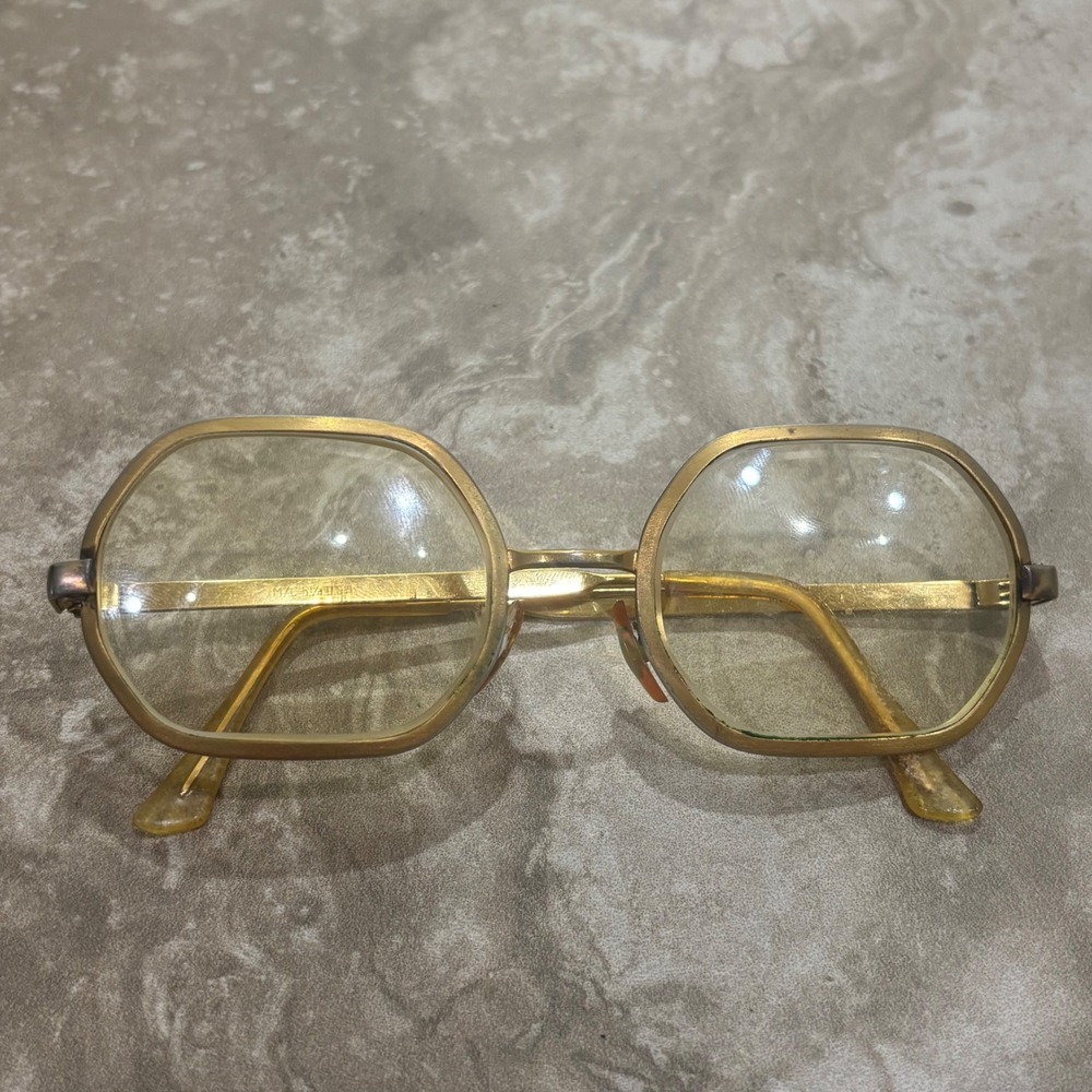 Vintage Hexagonal Gold Geometric Eyeglasses M/C 5 1/4 USA Retro Frames